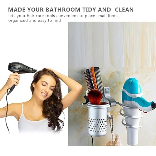 Miniatura 2 de Soporte para secador de pelo, soporte de aluminio espacial para secador de pelo montado en la pared, herramientas de cuidado del cabello,