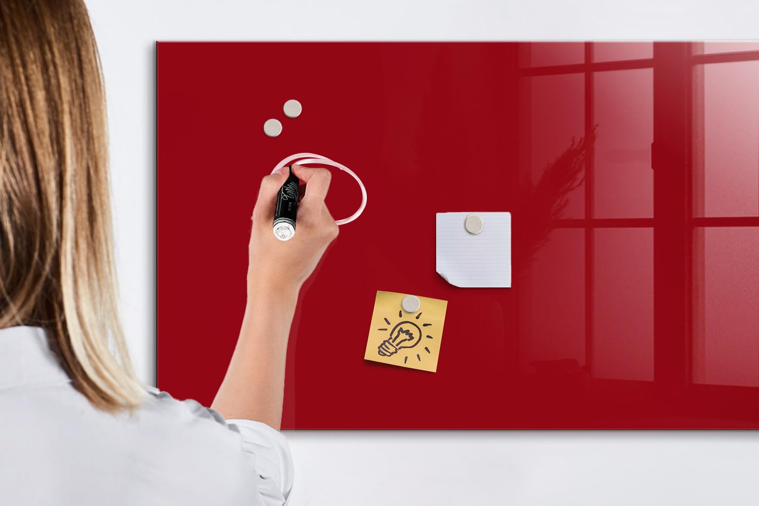 Magnettafel Glas Design | Neodym-Magnete + Marker & Schwamm inklusive | Kratzfeste Schreibfläche | Ideal für Organisation im Büro, Küche & Homeoffice- 120x60 - Rote Farbe