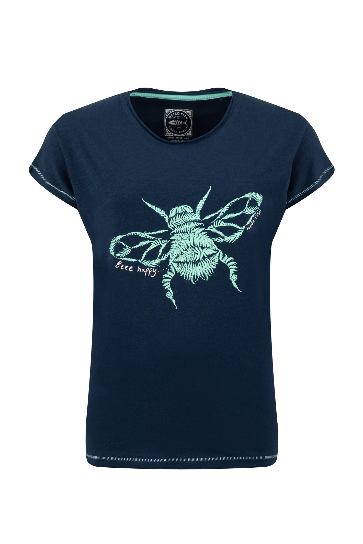 Weird Fish Women's Navy Bee Happy Front Print Graphic T-Shirt Size 8