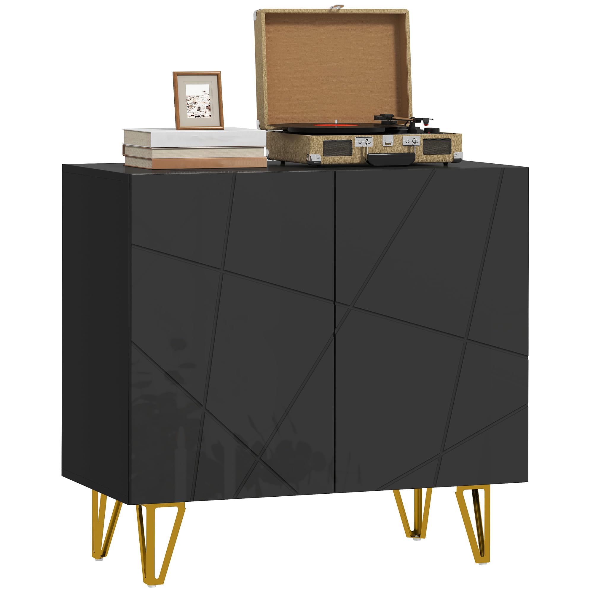 HOMCOM High Gloss Storage Cabinet - 2 Doors - Adjustable Shelf - Black