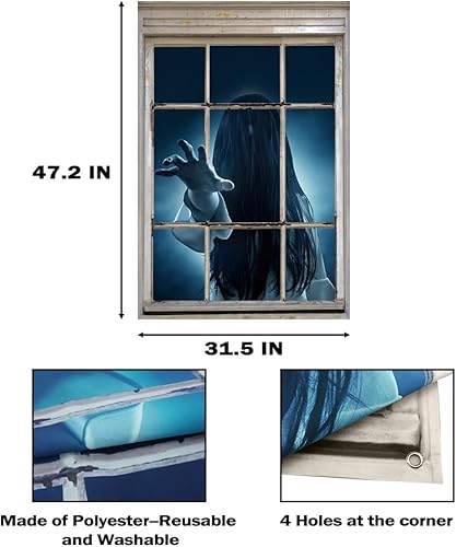 Miniatura 7 de Decoración de ventana de Halloween, cortina de fantasma femenino, decoración aterradora para la pared de la puerta de la ventana, decoración de