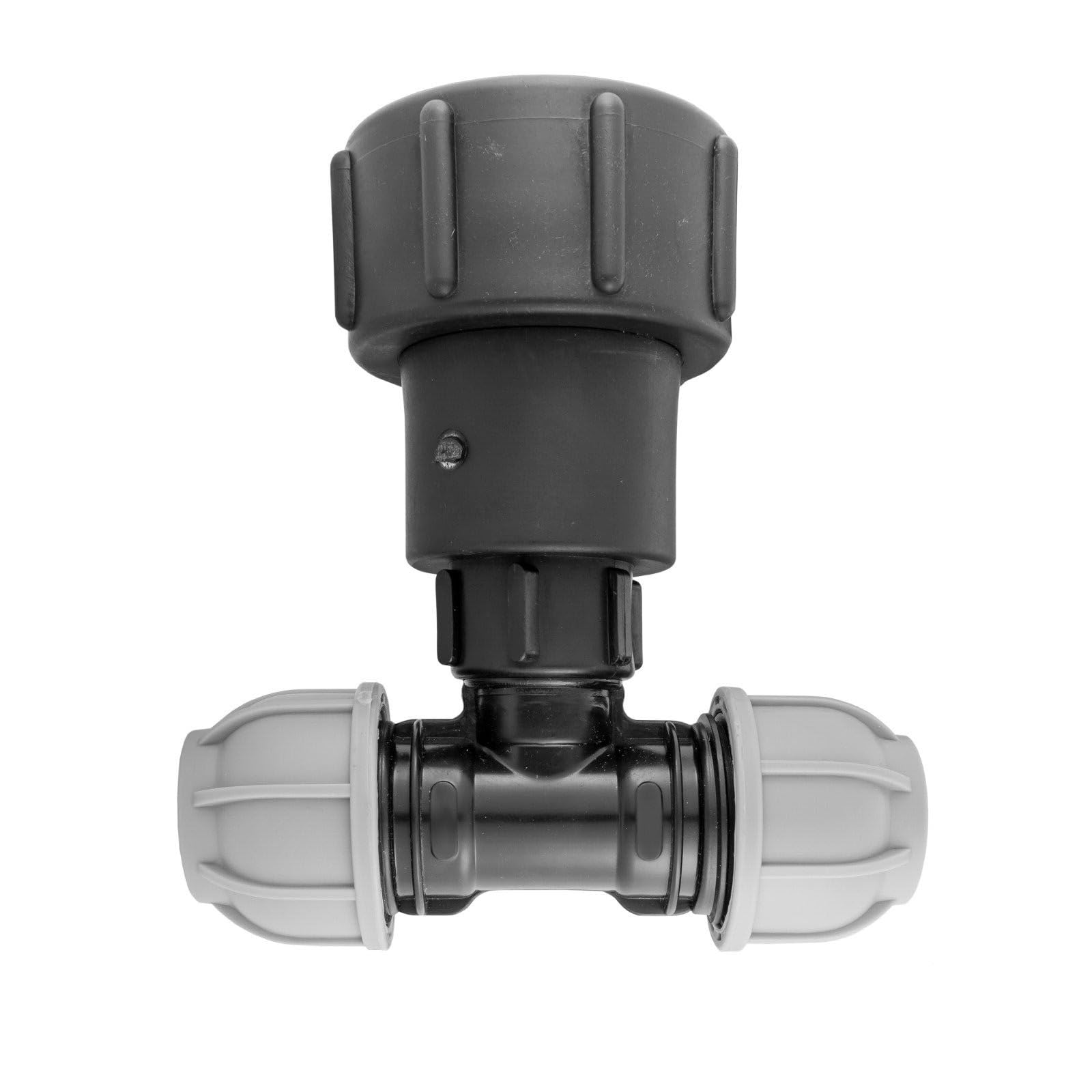 IBC Tank Fittings Selection - S60x6 & S100x6 Adapters - Male, Female, Threaded, Barbed, Valves, Spouts, MDPE Options (S60x6 to 25mm Tee MDPE)