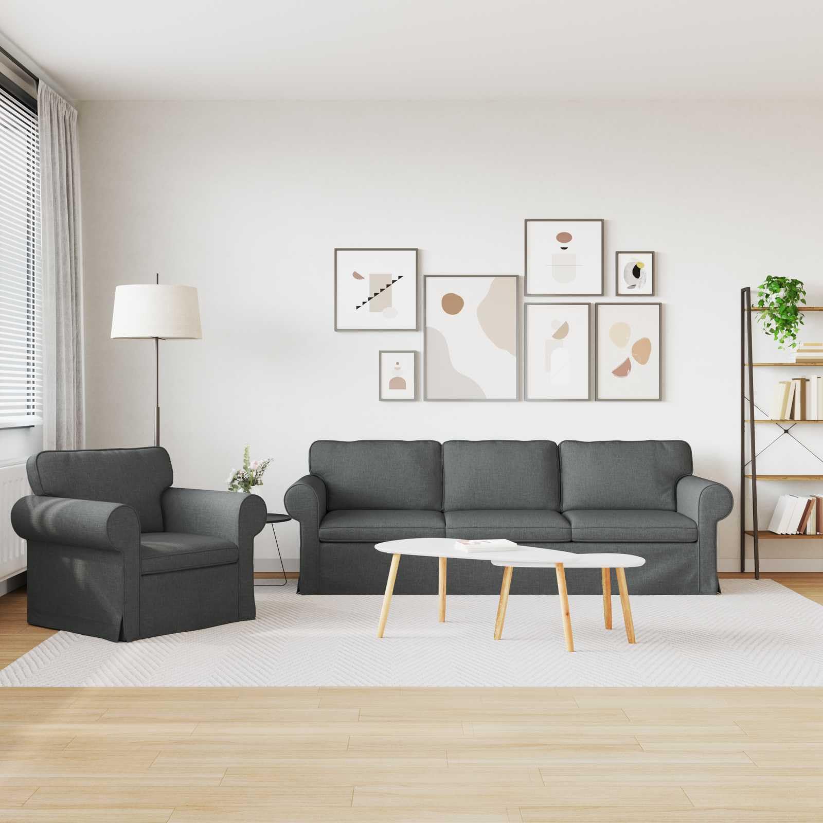 Zestaw 2 sof, ciemnoszary, materiałowy, tapicerowany z metalową ramą, 245 x 82 x 80 cm, sofa narożna, zestaw wypoczynkowy z wygodną tapicerką i stabilnym oparciem, do salonu, biura
