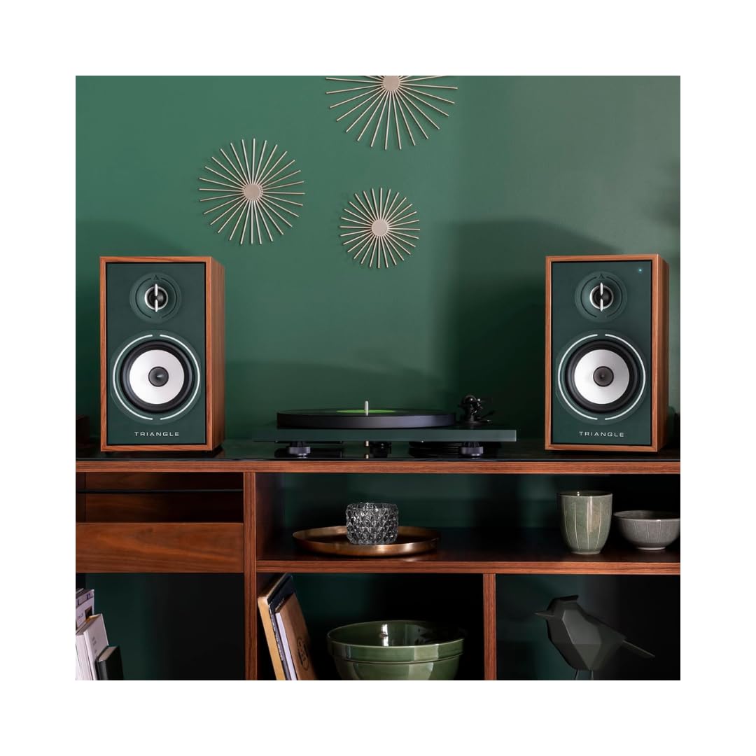 Triangle – Platine Vinyle Lunar 1 – Platine Vinyle Manuelle 33/45 Tours à Entrainement par Courroie – Cellule OM-5E intégrée - 420 x 112 x 330 mm - Vert
