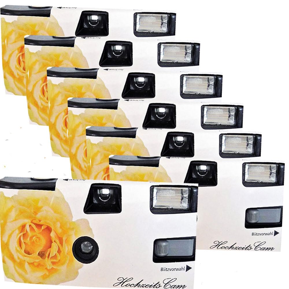 7 x PHOTO PORST Hochzeitskamera/Einwegkamera gelbe Hochzeitsrose (deutsche Bedienungsanleitung, mit Blitzlicht und Batterien, je 27 Fotos, ISO 400)