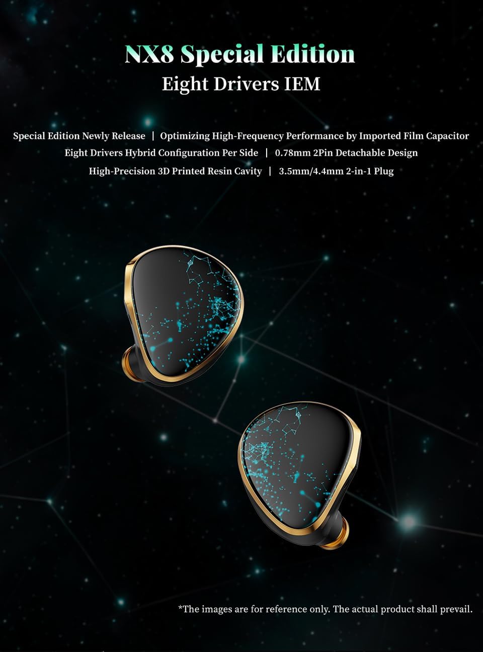 NICEHCK NX8 Special Edition in Ear Monitor, 8 Drivers Hybrid IEMs Headphones, 1DD+6BA+1PZT Gaming Earbuds, Wired Earbuds OCC and Silver Plated Cable for Singer Musicians (2-in-1 Plug)