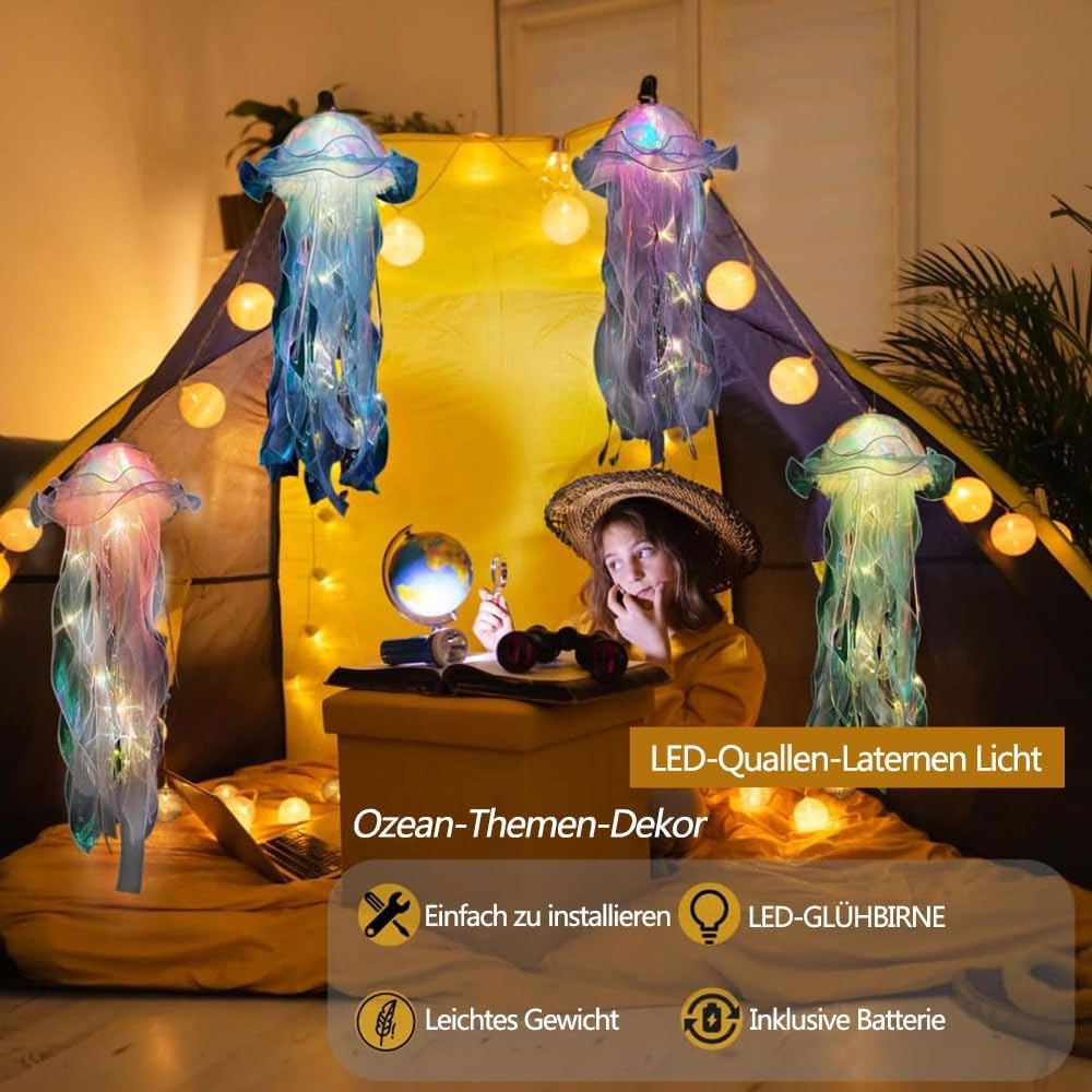 Lanterna di Meduse LED - Lanterne Colori da Appendere a Sirena, per Feste a Tema Oceano e Natale per Bambini