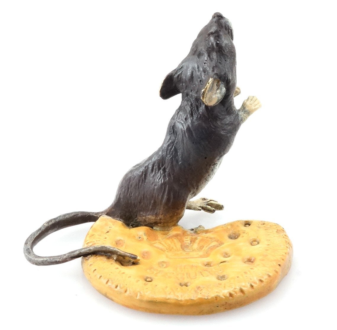 Kunst & Ambiente - Maus mit Biskuit - handbemalte Wiener Bronze - kultige Tierfigur im Retrolook - Dekostatue - Skulpturen online kaufen - Sammlerstück - Wohndeko für Innen