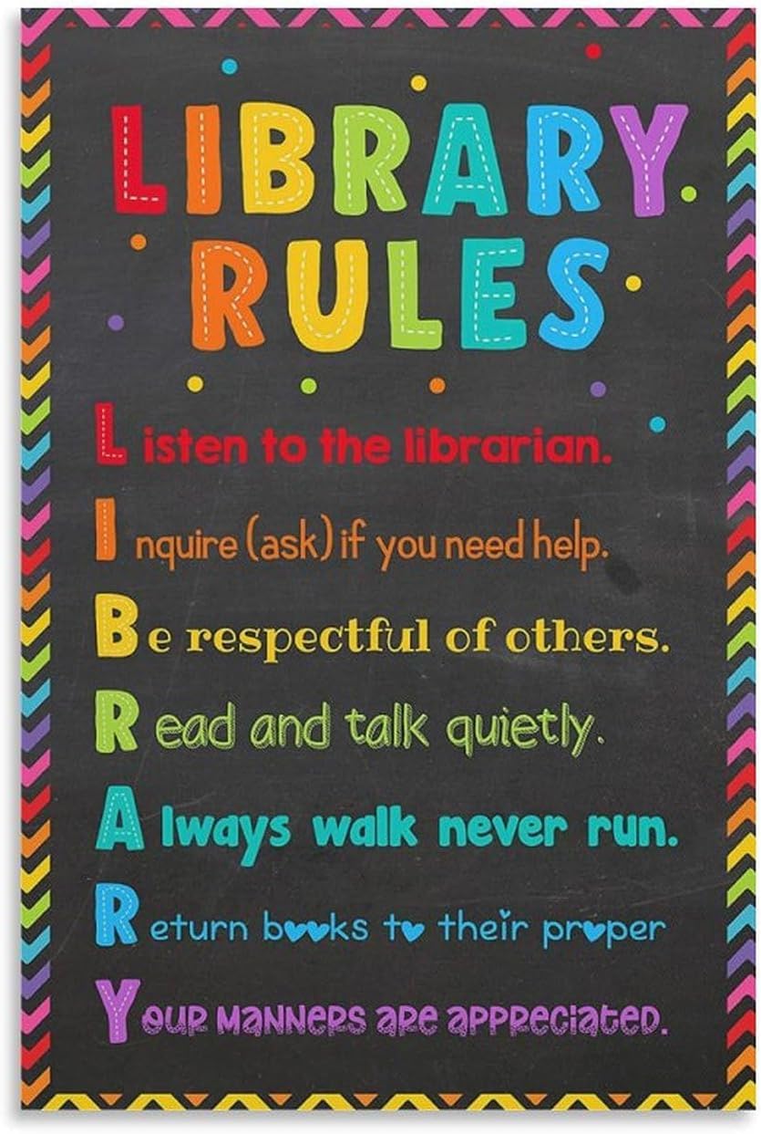 Sitrmgh Men's Educational Posters Colorful Library Rules Poster Library Sign Welcome To The Library School Library Wall Art Posters Wall Decor Metal Tin Sign Chic Art 8X12 Inch