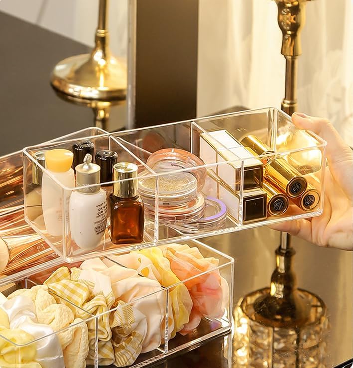 Miniatura 5 de Organizadores de cajones transparentes apilables pequeños para maquillaje, bandejas y separadores de cajones de escritorio de oficina,