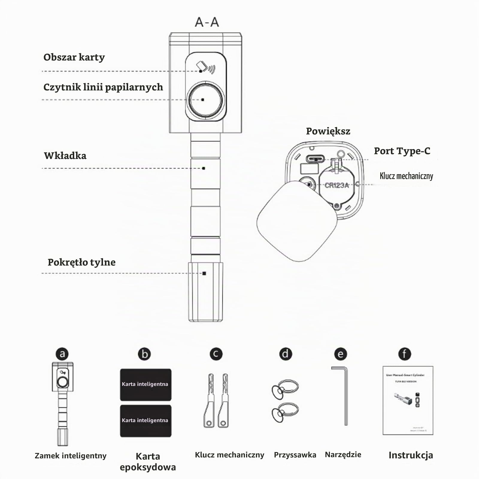 Zamek do drzwi z odciskami palców, elektroniczny zamek do drzwi ze sterowaniem za pomocą aplikacji Smart App, grubość drzwi 6 cm, obsługuje 4 metody odblokowywania, do IP53, mieszkania, hotelu