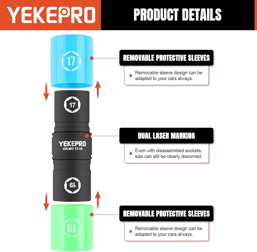 YEKEPRO 1/2-Inch Drive 21mm x 22mm Flip Lug Nut Socket, Socket