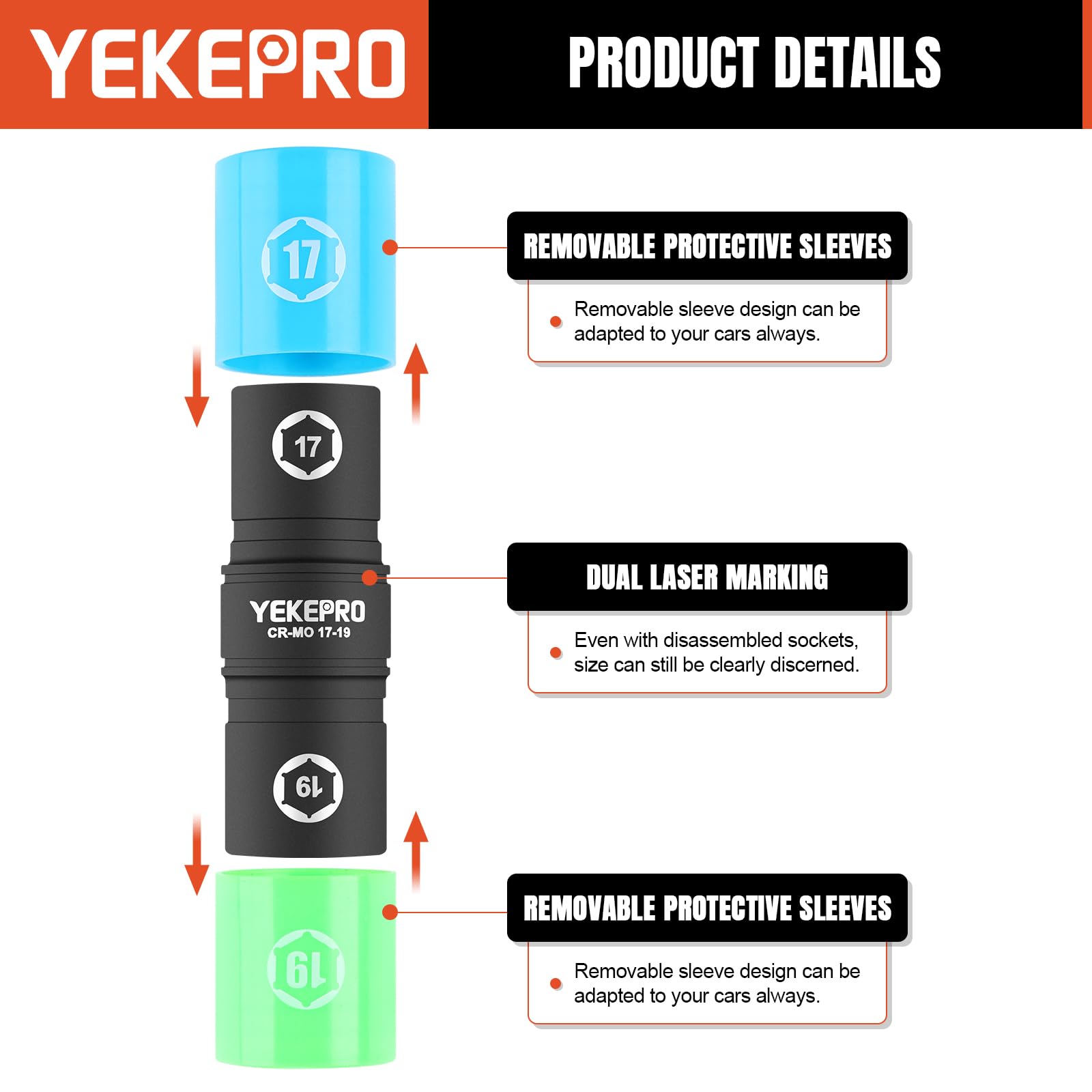 YEKEPRO 1/2-Inch Drive 21mm x 22mm Flip Lug Nut Socket, Socket