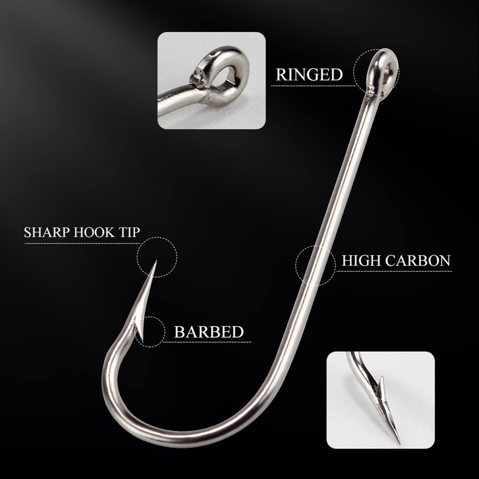 Amo da Pesca Amo da Mare con Anelli Grandi in Nichel Tondo 100 Pezzi/Scatola Ganci for Jigging Carpa Amo Attrezzatura da Pesca 10# -20# Accessori per la Pesca (Color : 15#)