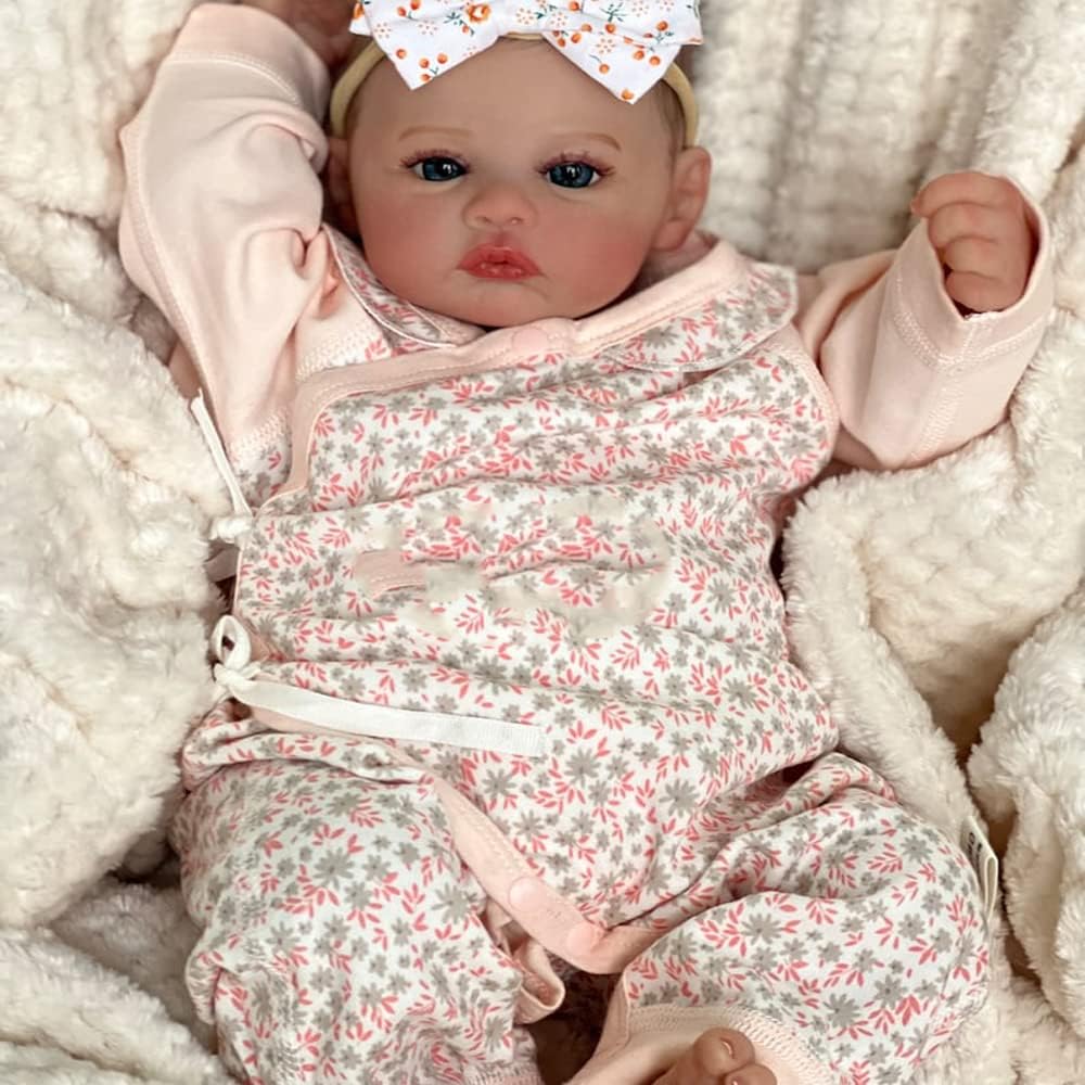 RXDOLL Anatomically Correct Newborn Baby Girl Doll 19" Realistic Reborn Baby Dolls Silicone Full Body Girls Soft Vinyl Reborn Babies That Look Real with Blue Eyes Washable