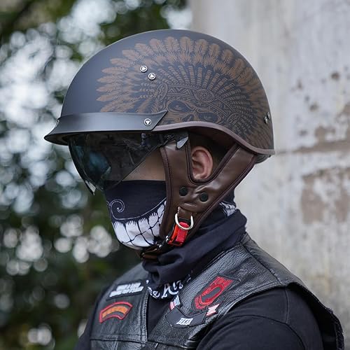 Miniatura 4 de VCOROS - Casco corto para motocicleta con visera, hebilla de liberación rápida, aprobada por la DOT, para hombres y mujeres, Negro, XXL