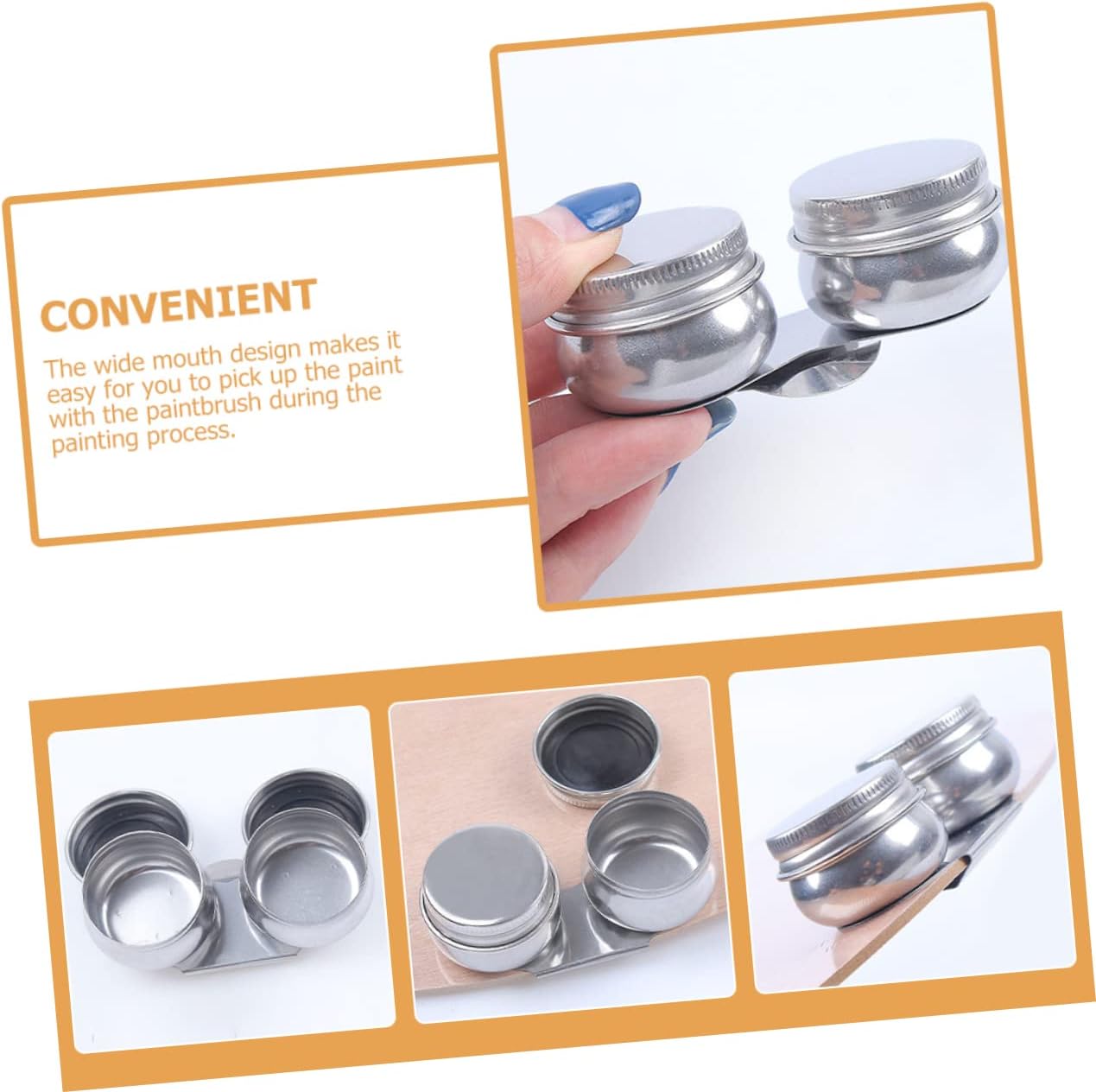 STOBAZA 2pcs Professional Oil Palette Cups Double Palette Cup Lid Stainless Steel Painting Supplies