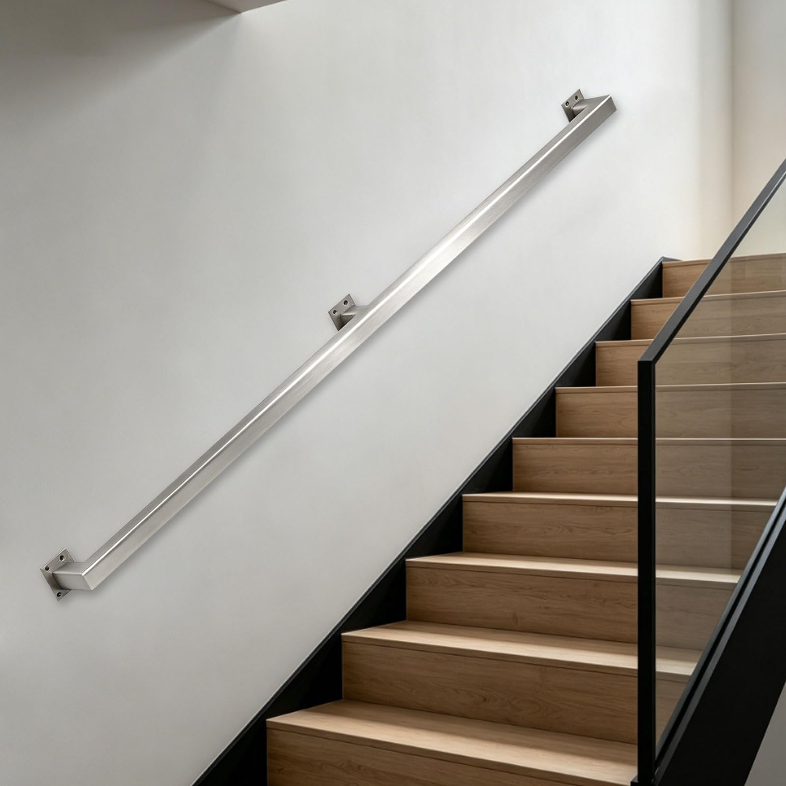 Handrails for Stairs - Staircase Banister Hand Rails for Outdoor Steps or Indoor Stairs Railing - Wall Mounted Staircase Handrail Square Tube Safety Support Rod(20ft/600cm)