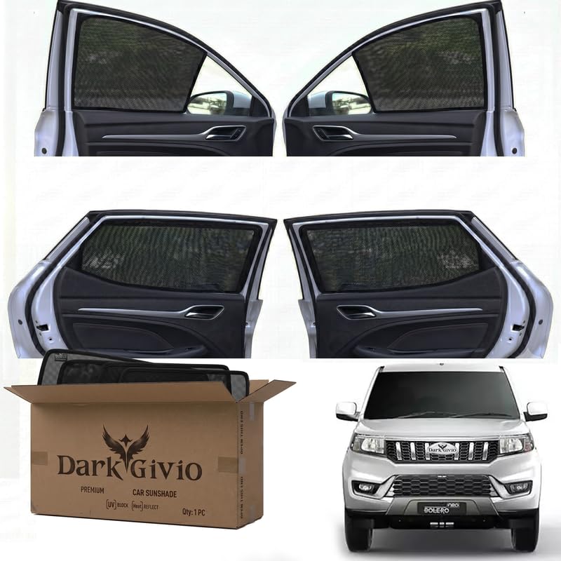 Image of Car Window Sun Shade Protector for Bolero (NEO) (2022) | Exact Fit Non-Magnetic Half Cut Sunshade (Set of 4 /6) | UV Blocker Side Window Car Curtains & Interior Accessory