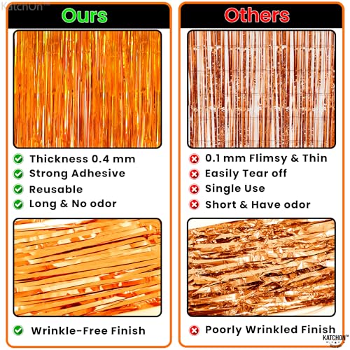 Image of KatchOn, Orange Fringe Backdrop - Pack of 2, Orange Foil Fringe Curtain for Basketball Party Decorations | Orange Birthday Decorations, Summerween Party Decorations, Sunset Party Decor Halloween