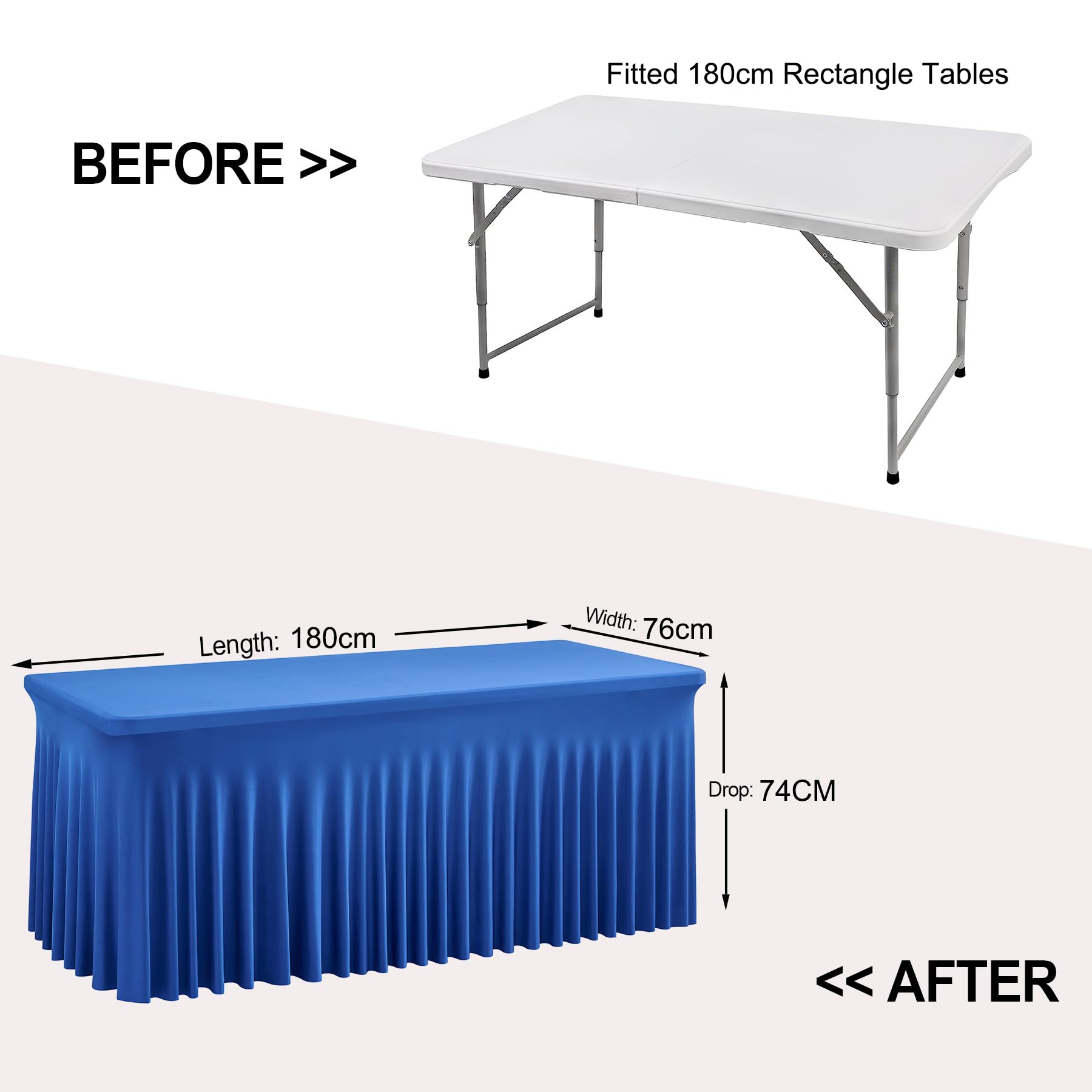 NSSONBEN 2-Pack Royal Blau Spandex Tischdecke für 180cm Rechteck Tische, Faltenfreie Stretch Tischdecke mit Rock für Bankett Party Hochzeit Geburtstag Meeting Display Dekoration Tischdecken
