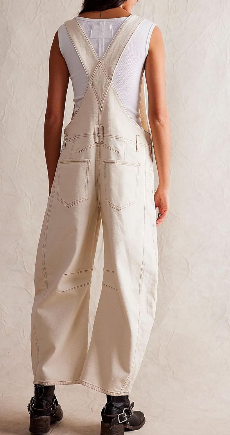 yoeasy Womens Denim Bib Overalls Barrel Wide Leg Baggy Adjustable Strap Denim Pants Jumpsuits with Pockets - Image 5