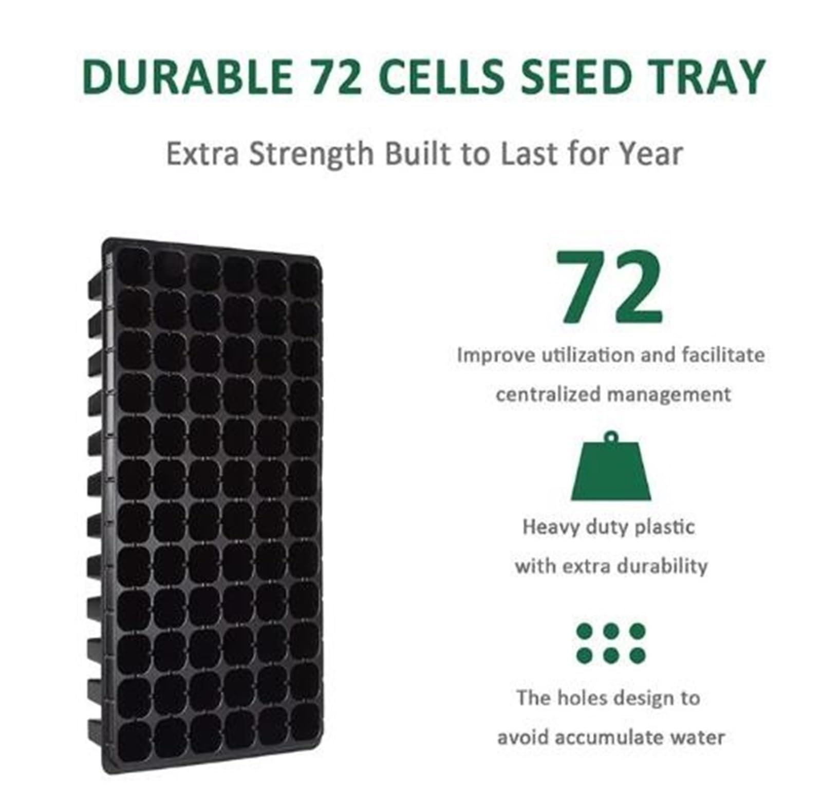 Lot de 5 plateaux de démarrage pour semis de plantes avec 72 cellules Idéal pour la germination des graines et les pots de fleurs (72 trous)
