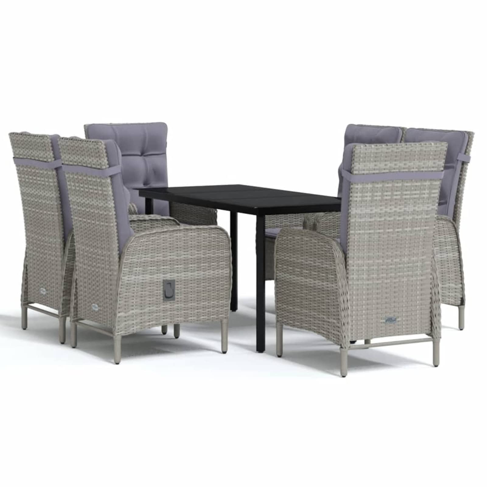 Brokky 3099362 Set da Pranzo da Giardino 7 pz con Cuscini Grigio e Nero Testata in Legno,Testata Letto Matrimoniale Muebles Dormitorio Spalliera Letto Testiere per Letto Matrimoniale