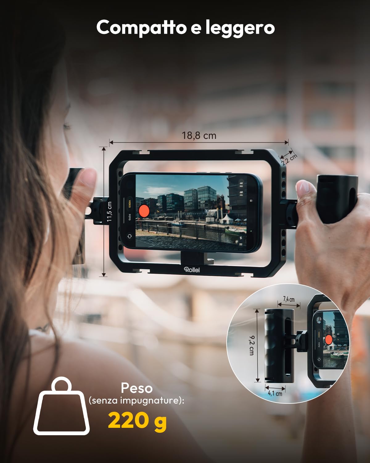 Rollei Universal Smartphone Cage All-in-One in Alluminio con Impugnature