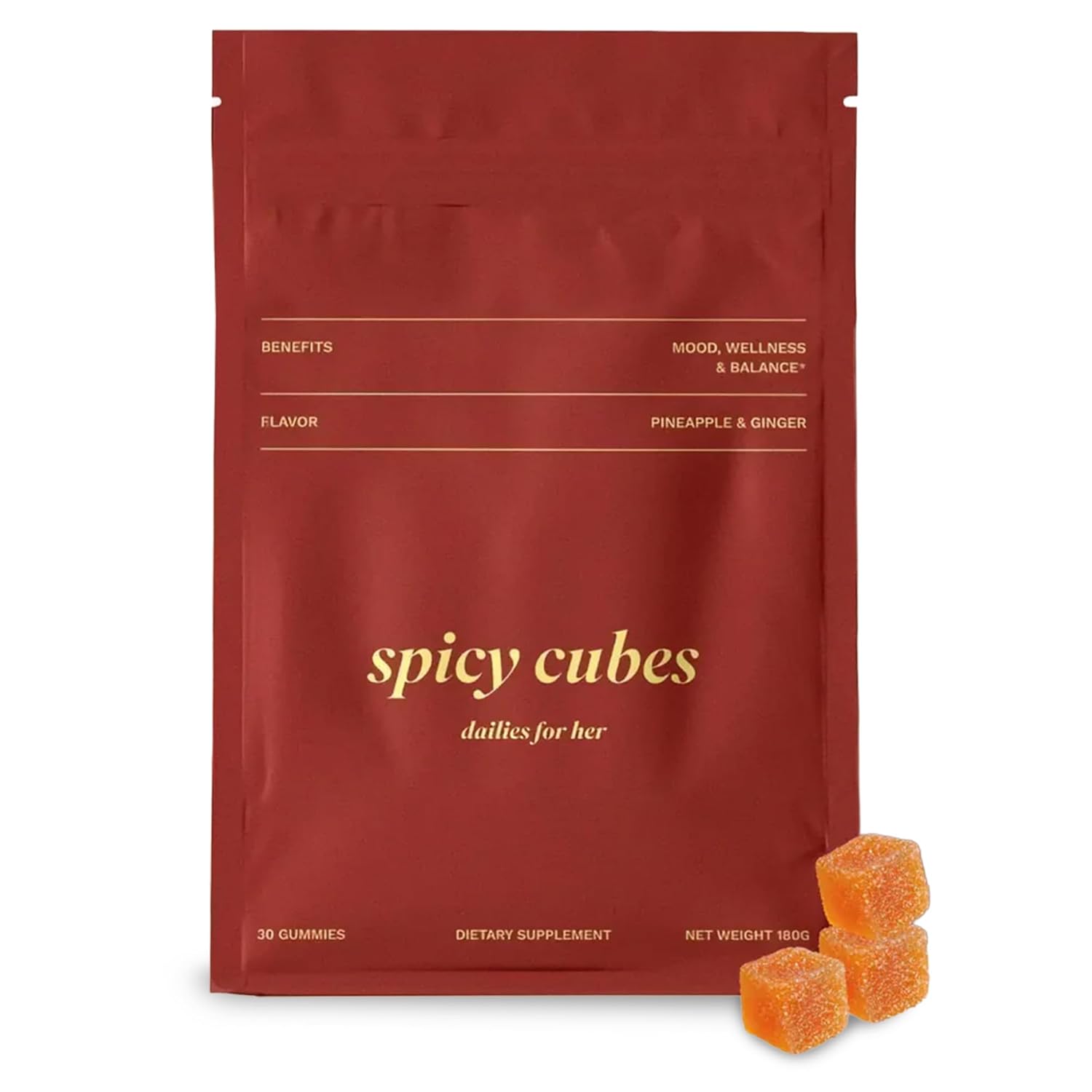 Spicy Cubes Dailies for Her – Feminine Balance Wellness Gummies with Saffron & Fenugreek – Natural Mood Support, Female Vitality & Energy – Tropical Pineapple Ginger Flavor, Plant-Based (30 Gummies)