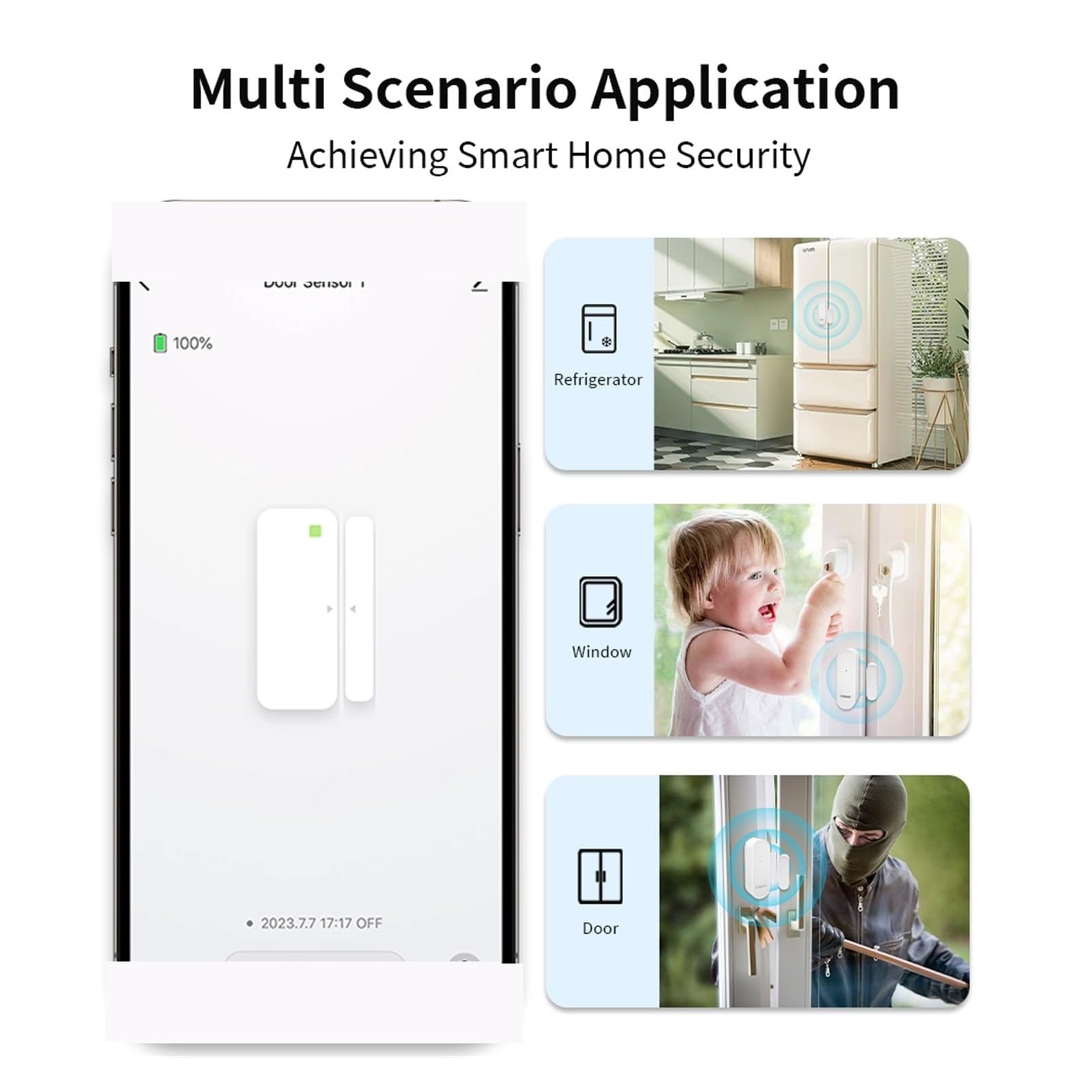 Sin Cuotas Mensuales Sensor De Puerta, Ventana, Seguridad Inteligente For El Hogar, Detector Apertura, Alarma Magnética Inalámbrica(3 pcs Door Sensor 02)