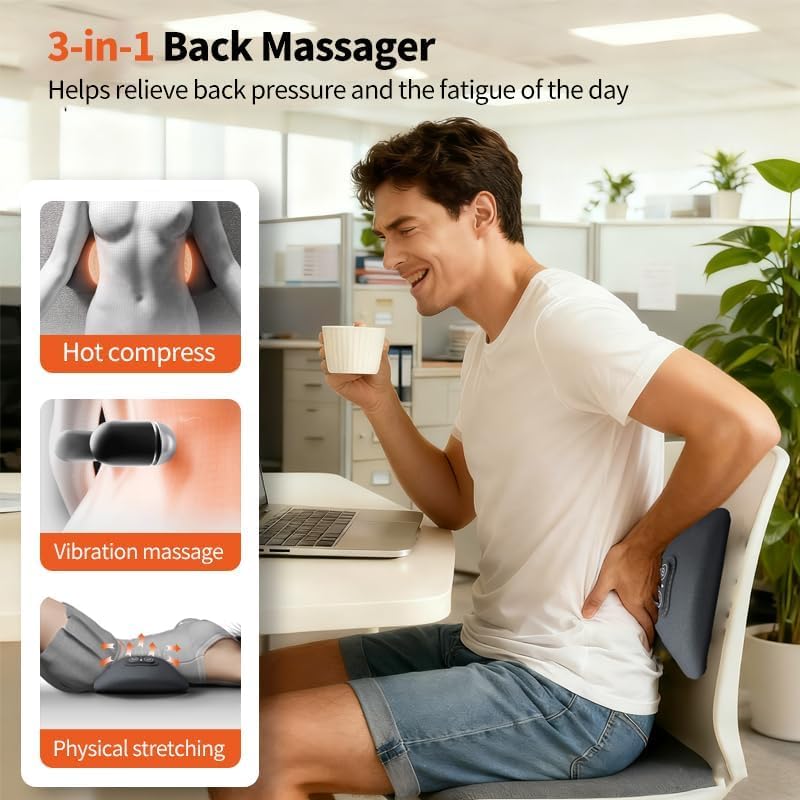 GDHMN 3-in-1 Electric Back Massager Pillow with Heat & Vibration – Gentle Heat Spine Massage Pad, Adjustable Air Cushion Back Support for Office Chair, Bed & Home - image 4