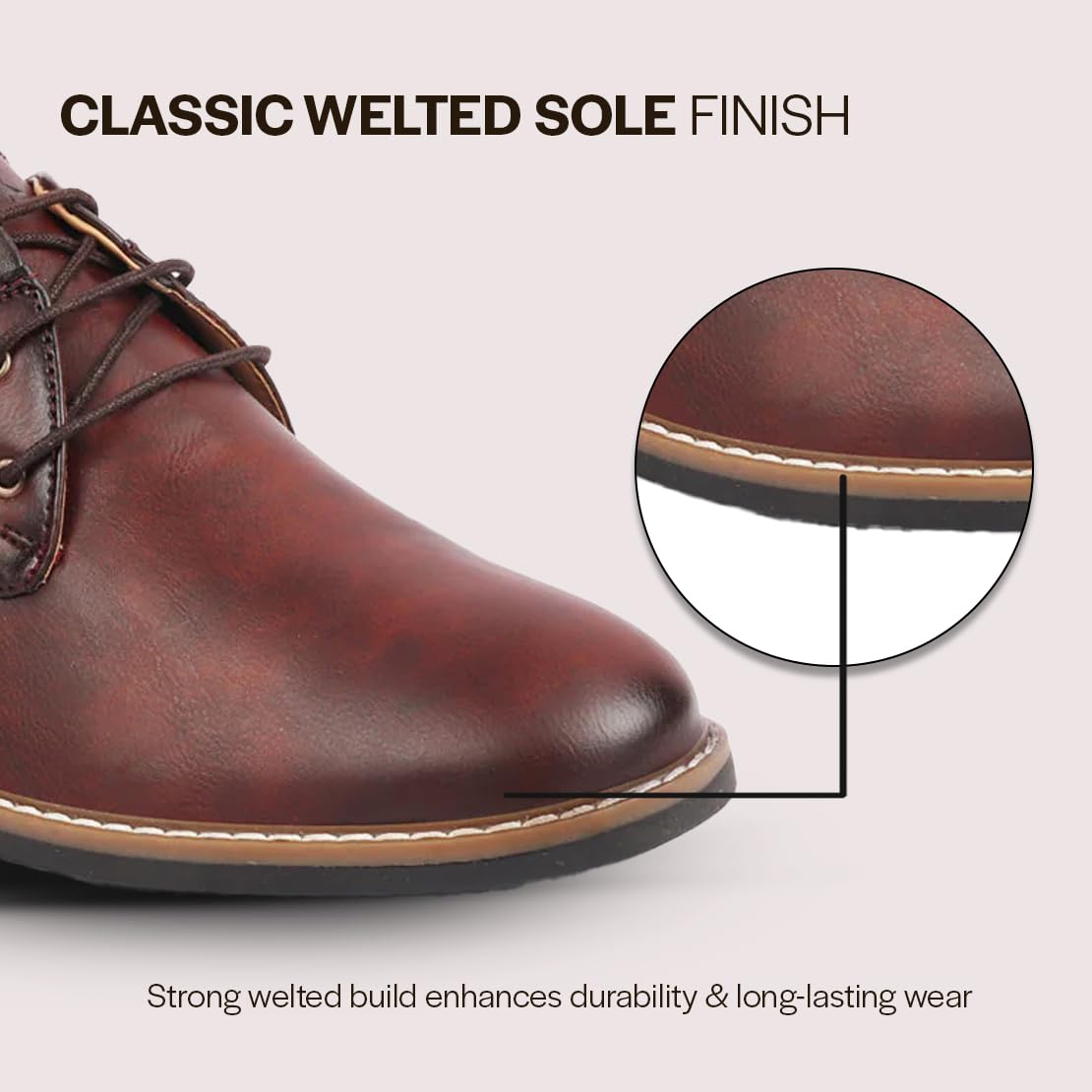 FAUSTO Men's Formal Lace Up Oxford Shoes for Office|Meetings|Daily|Comfort|Fashion|Stylish|Parties|Outdoor|Occasions|Lightweight with TPR Welted Sole (Tan, Numeric_6) 2