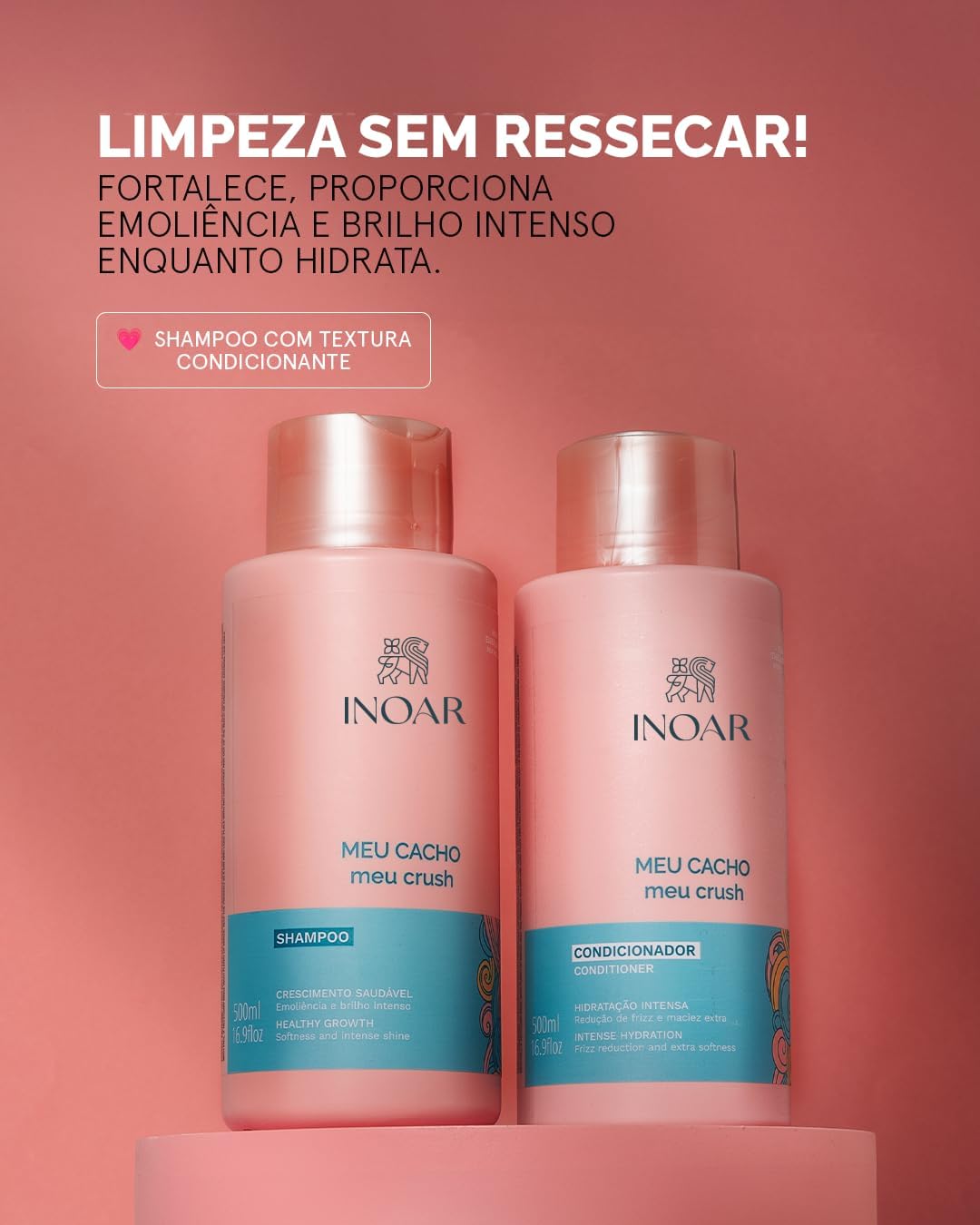 Inoar, Meu Cacho Meu Crush, Shampoo, Limpeza Suave, Hidratação e Definição para Todos os Tipos de Cachos - 500g