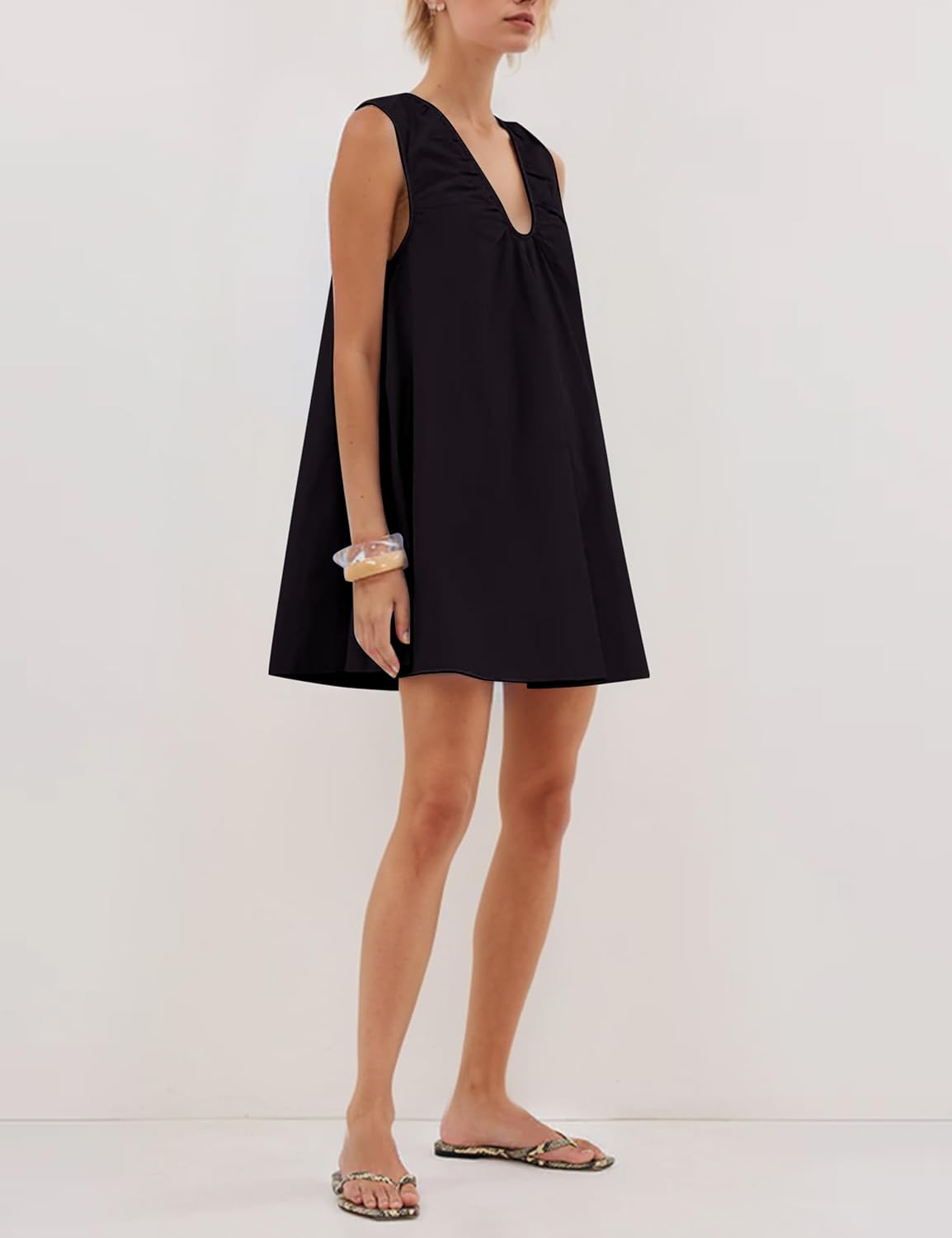 Women's Sleeveless Babydoll Tank Mini Dress Scoop Neck Ruched Bubble Dress with Pockets Short Summer Party Dresses - Image 3