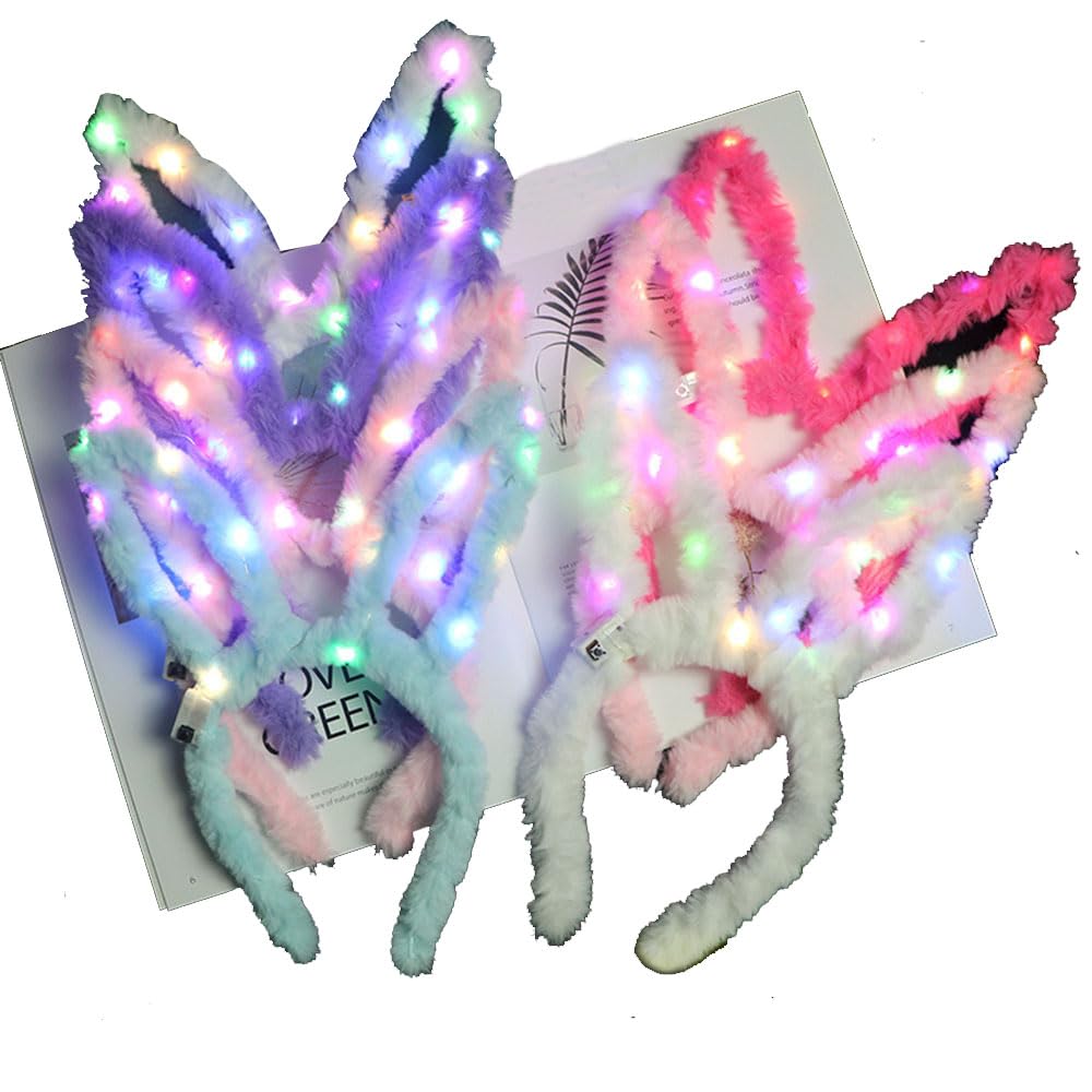 M Joy Decor LED Rabbit Ears Headband, 10 Pcs Light Up Bunny Ears Hairband Halloween Christmas Party Concert Hair Accessories