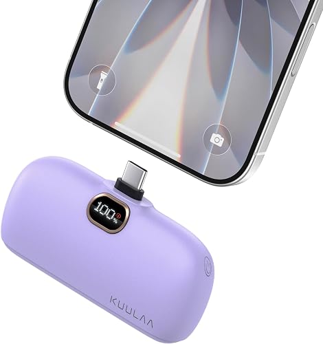 Mini Powerbank 5000mAh, 20W PD Klein Power Bank USB C Externer Akku, Compact LED Digitalanzeige Akkupack Kompatibel mit iPhone 17/16/15 Serie, Samsung S25/S24 Serie, Note, Huawei, iPad - Keramik Lila