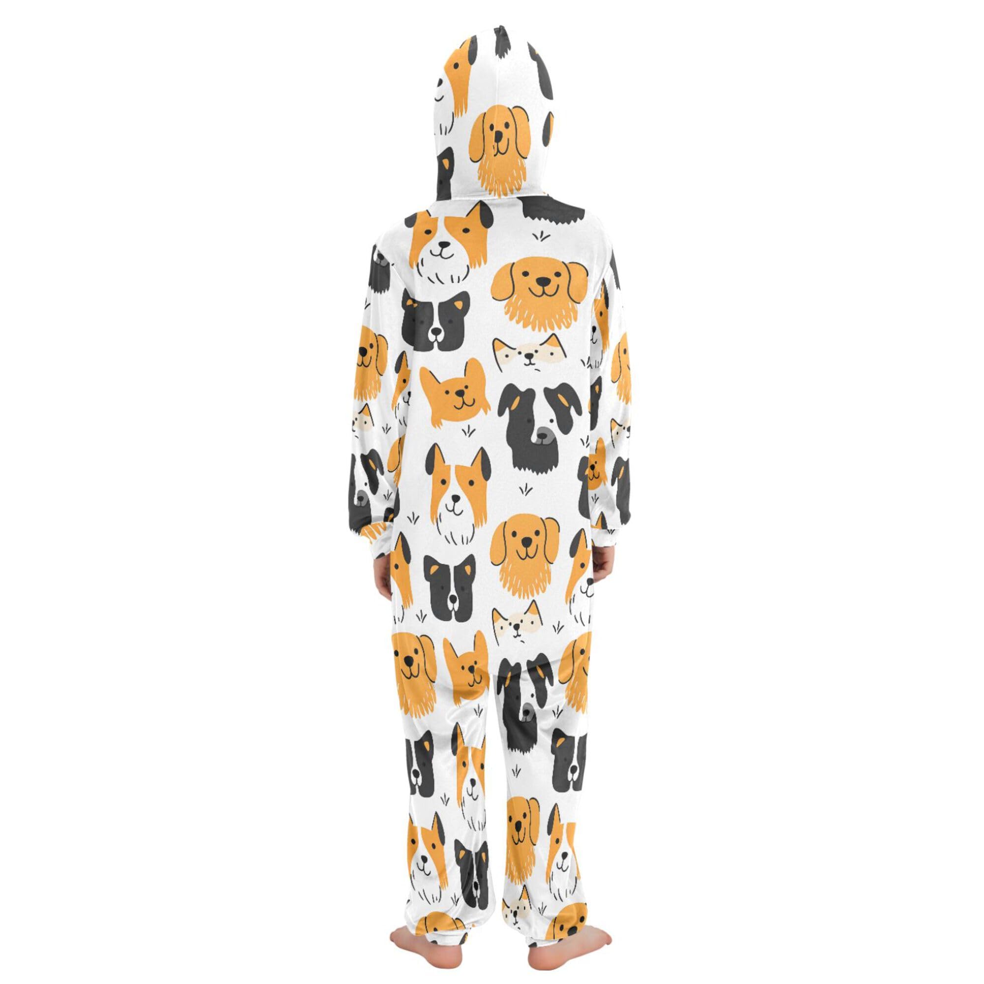 ALAZA Pigiama intero in flanella con cappuccio e cerniera, tuta coordinata per bambini, morbida e calda, abbigliamento sportivo per la casa, 5-6T
