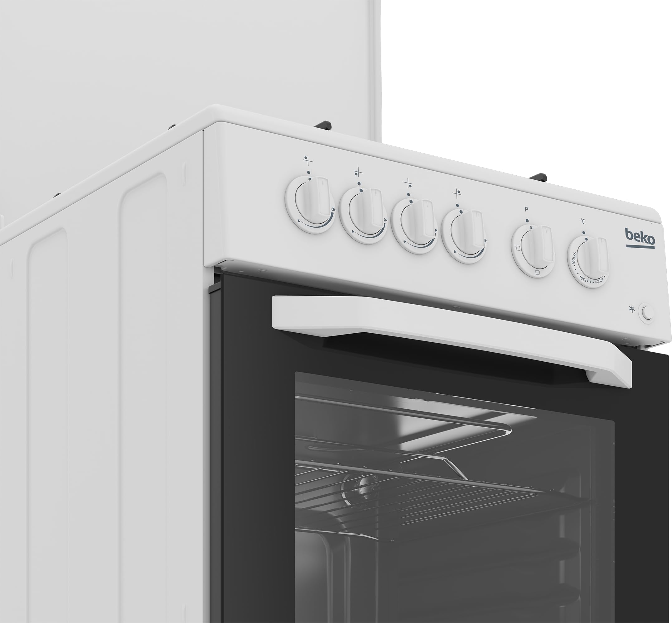 Beko - CSS42014FW - Cuisine 50X50, Four électrique statique + plan avec 4 brûleurs à gaz et grilles à plat, Classe A, Contrôle mécanique, Couleur Blanc, Dimensions HxLxP : 85,0 x 50,0 x 50,0