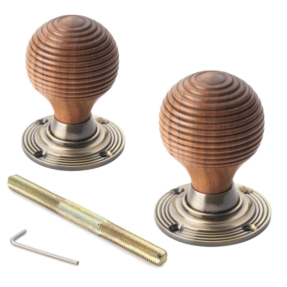 Ab Hardware Antique Brass Rosewood & Beehive Door Knobs Traditional Rim & Mortice Compatible