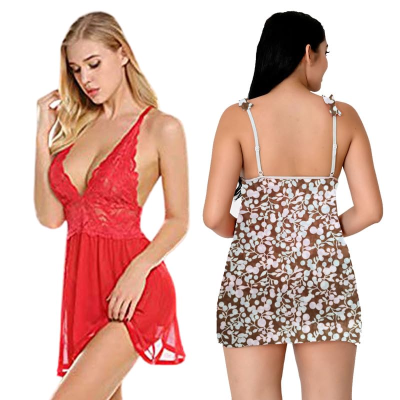 Image of Love Maker Soft Spandex Net Women Babydoll Honeymoon Nightwears Combo Small to 3XL