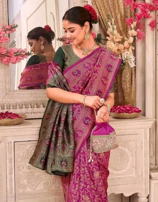 Image of Yashika Women's Banarsi Silk Saree with Blouse Piece for Traditional Ethnic Wear Sari