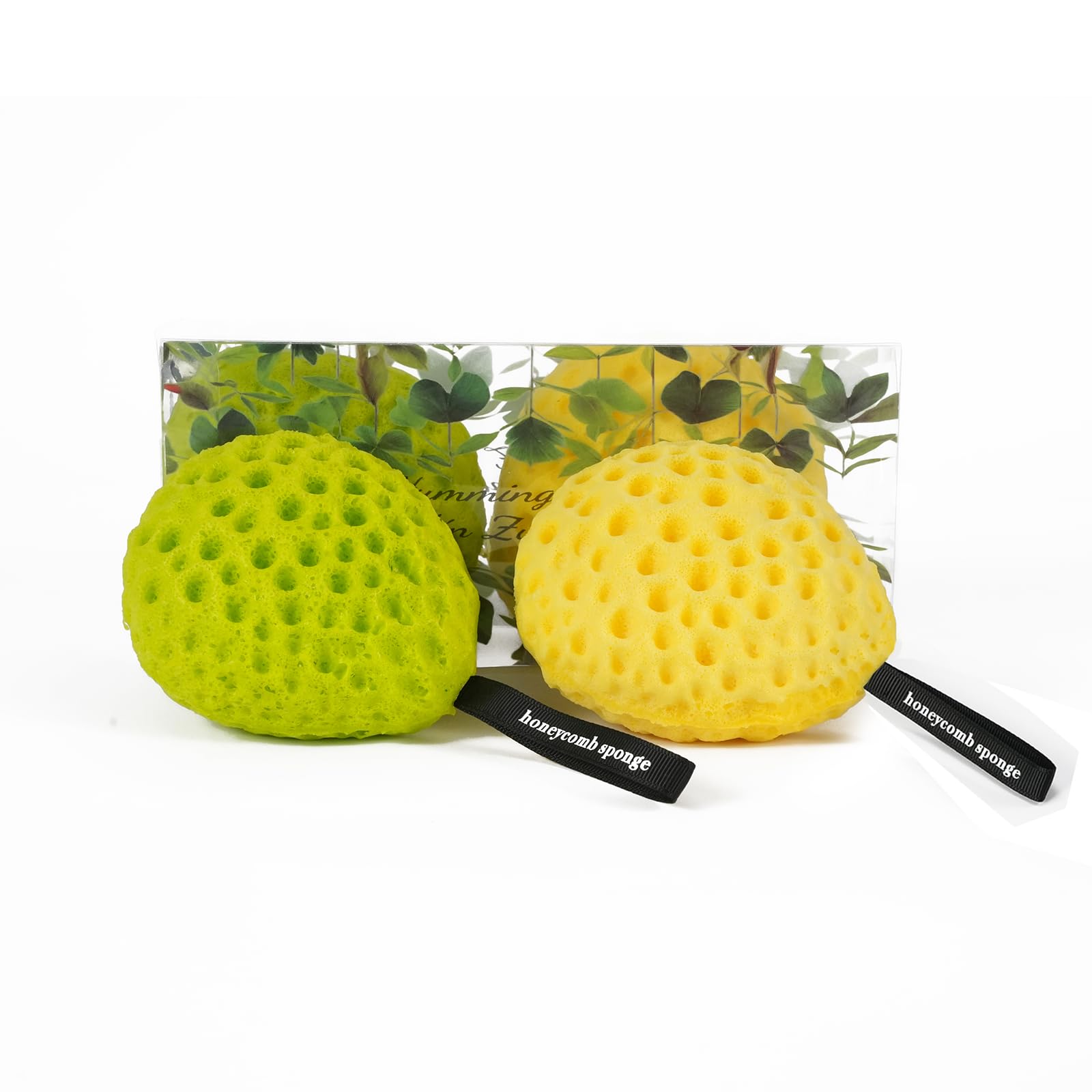 Bath Sponge Set by YABAHU: Luxurious Dual-Tone - Revitalizing Lemon Yellow & Fresh Morning Dew Lime Green, Ultra-Soft Eco-Friendly Material,