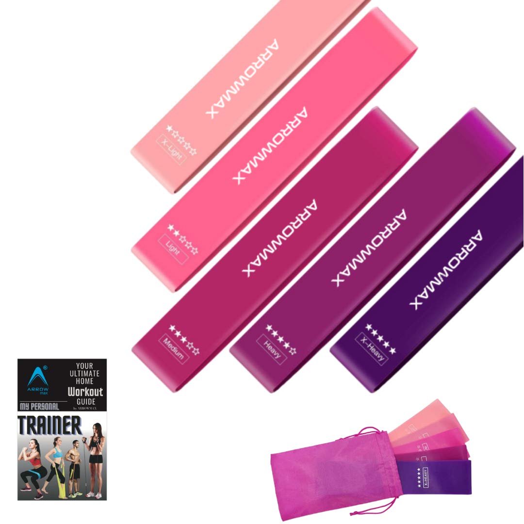 Arrowmax Workout Bands for Women Legs and Butt Resistance Loop Bands Set of 5 for Home Fitness, Stretching, Strength Training, Physical Therapy, Pilates Flexbands, Natural Latex Exercise Bands