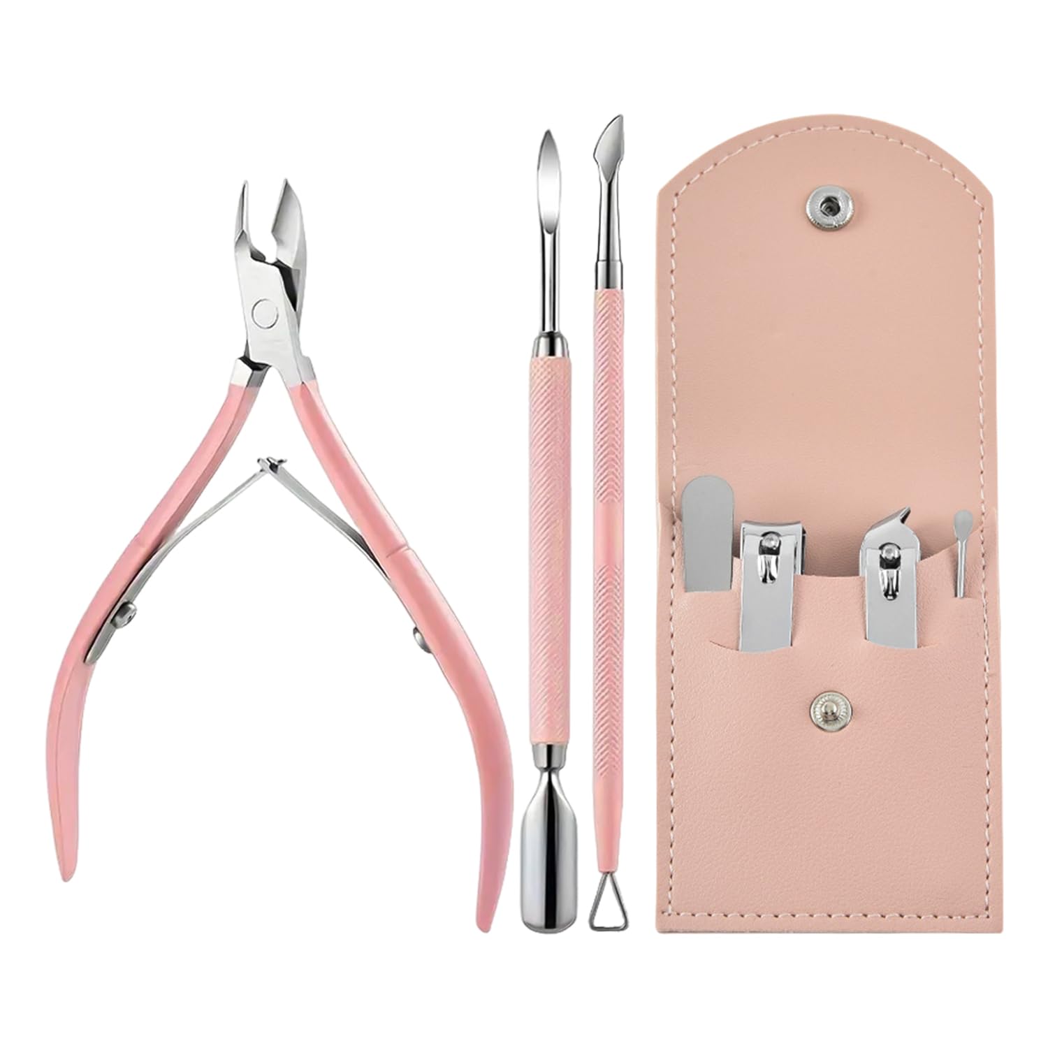 3 Pezzi Realizzati Con Pinze In Pelle Morta In Acciaio Inossidabile E 1 Set Di Strumenti Per Un Periodo, Strumenti Per La Cura Delle Unghie, Accessori Per La Cura Delle Mani (Rosa).