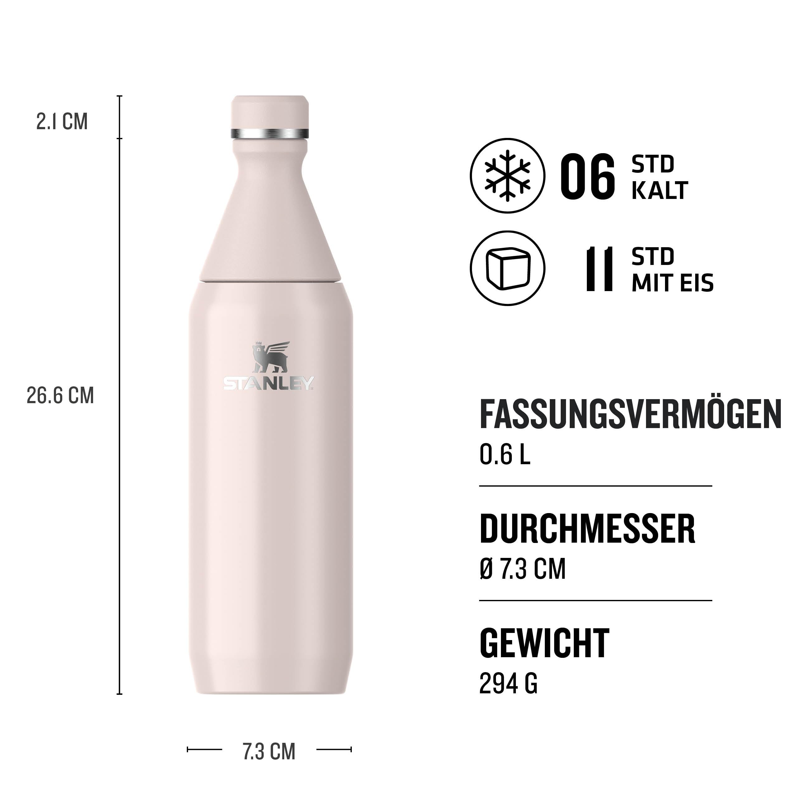 Stanley 1913 All Day Slim Trinkflasche Edelstahl 0.6L - Thermosflasche Kühlt 6 Stunden - 11 Stunden Eisgekühlt - BPA-Frei - Auslaufsichere Wasserflasche - Spülmaschinenfest - Rose Quartz | Kühlt 6 Std. - 11 Std. eisgekühlt - Auslaufsicher - BPA-frei - Spü