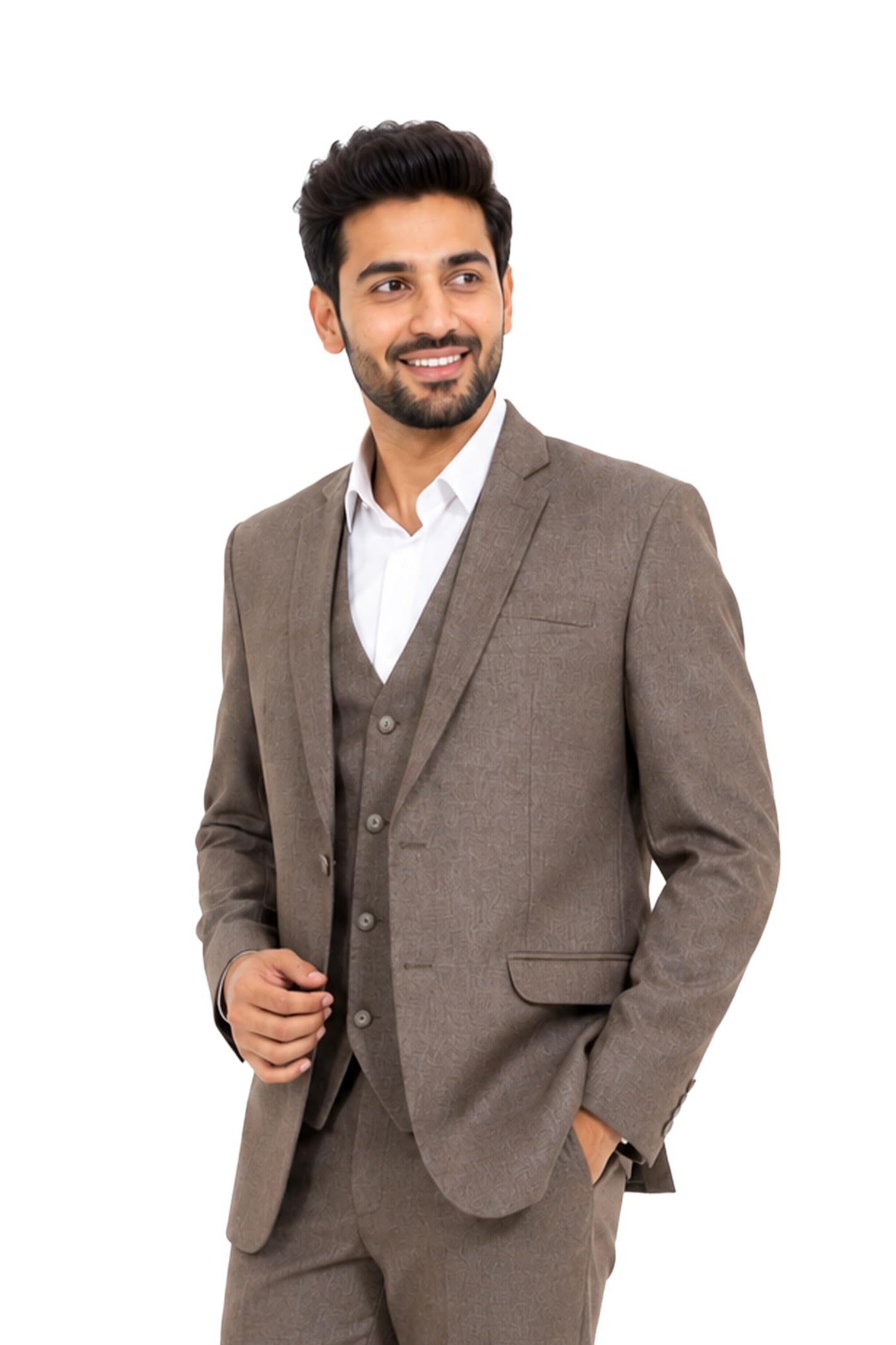 Men's Tan Brown 3-Piece Regular Fit Formal Suit with Pant & Waistcoat-picture-35