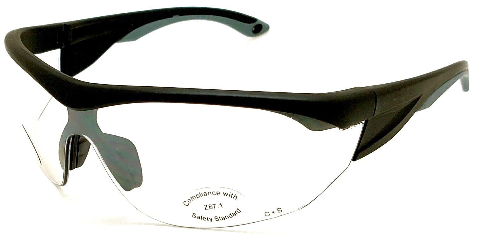 Shooter's Edge ANSI-Z87.1 Safety Shooting Glasses Clear Lens Semi-Rimless (Matte Black with Gray Trim)