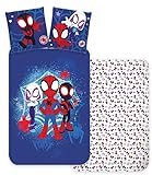 Disney Kinder-Bettwäsche Spidey – 100 x 135 cm + 40 x 60 cm – 100 % Baumwolle – Bettbezug und Kissenbezug – Marvel Spidey und seine außergewöhnlichen Freunde