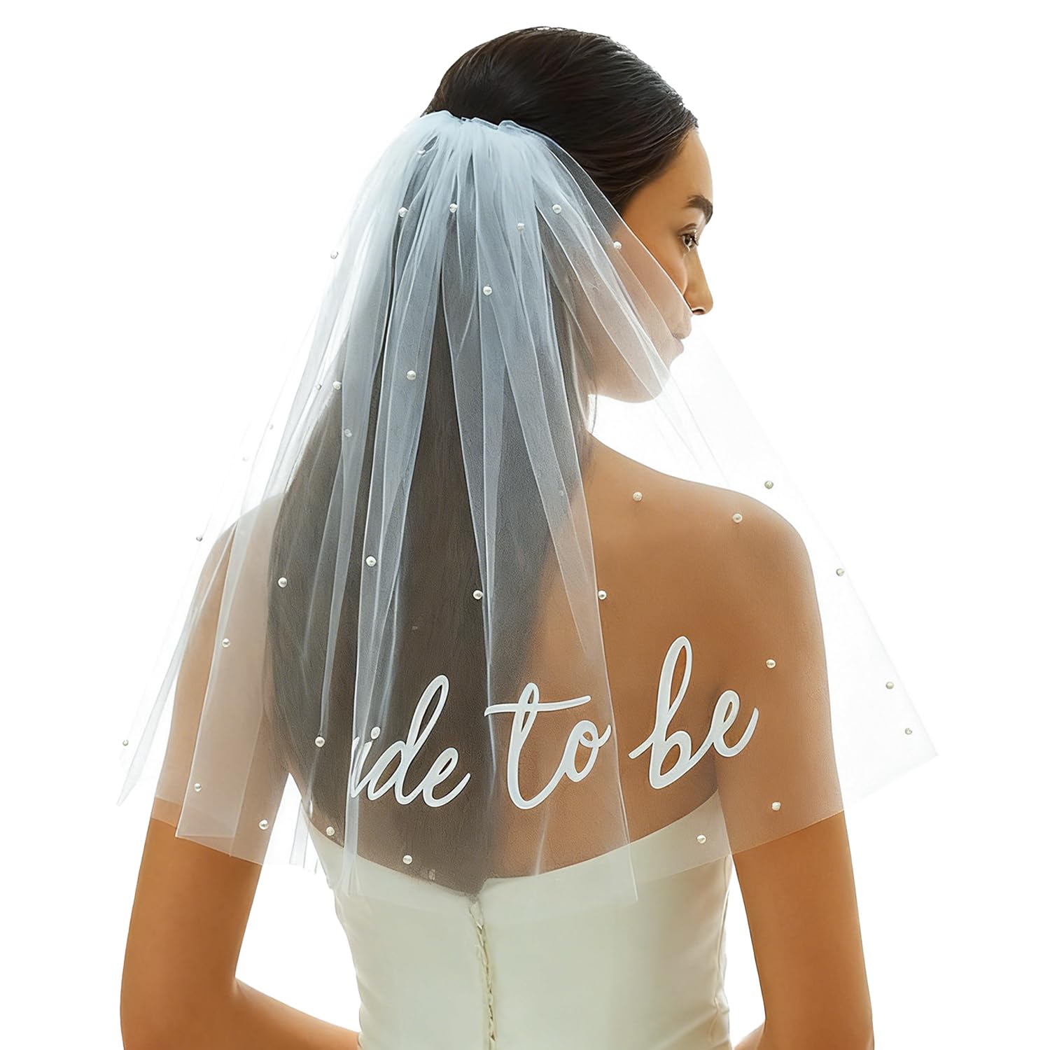 Bride to Be Veil, White Wedding Veil for Bride with Hair Clips and Pearl Embellishments, Hen Party Accessories for Bridal Shower Engagement Wedding Bachelorette Party